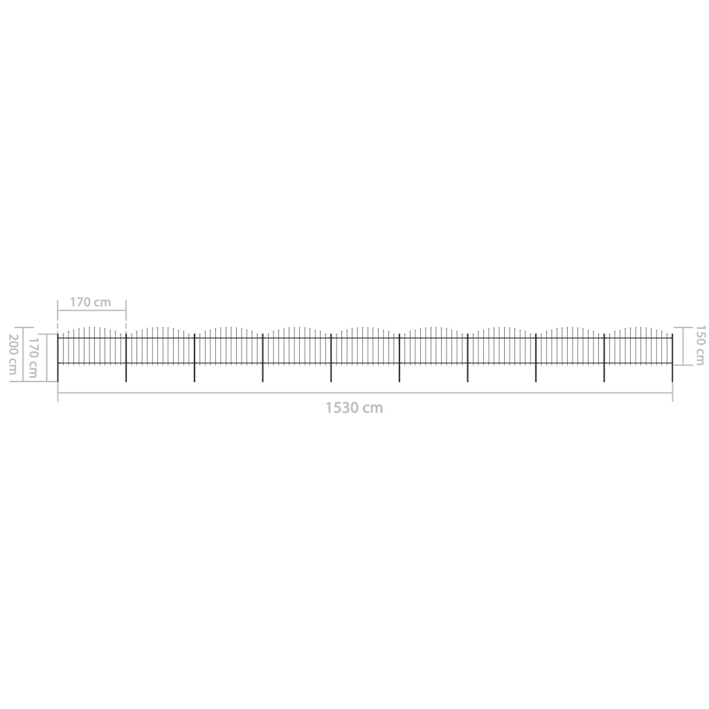 Puutarha-aita keihäskärjillä teräs (1,25-1.5)x15,3 m musta