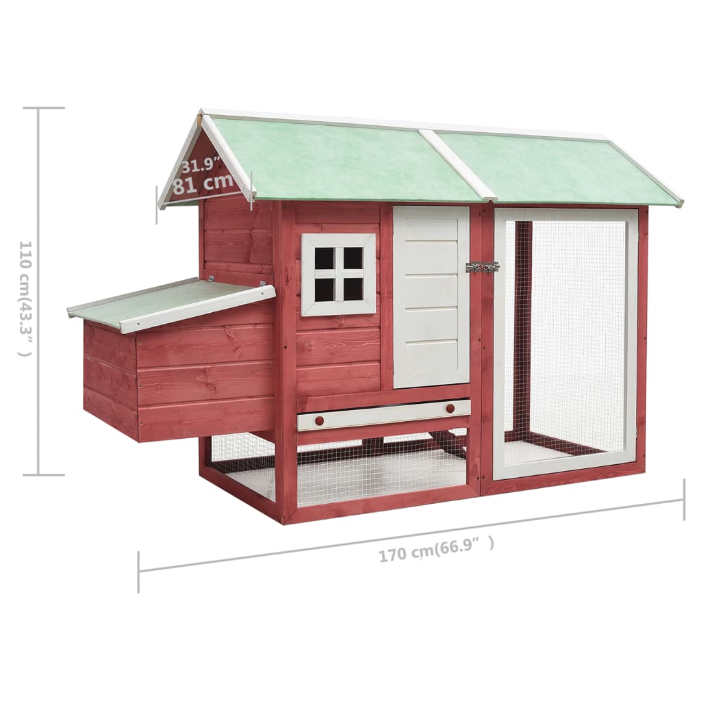Chicken coop red 170x81x110 cm solid pine and spruce