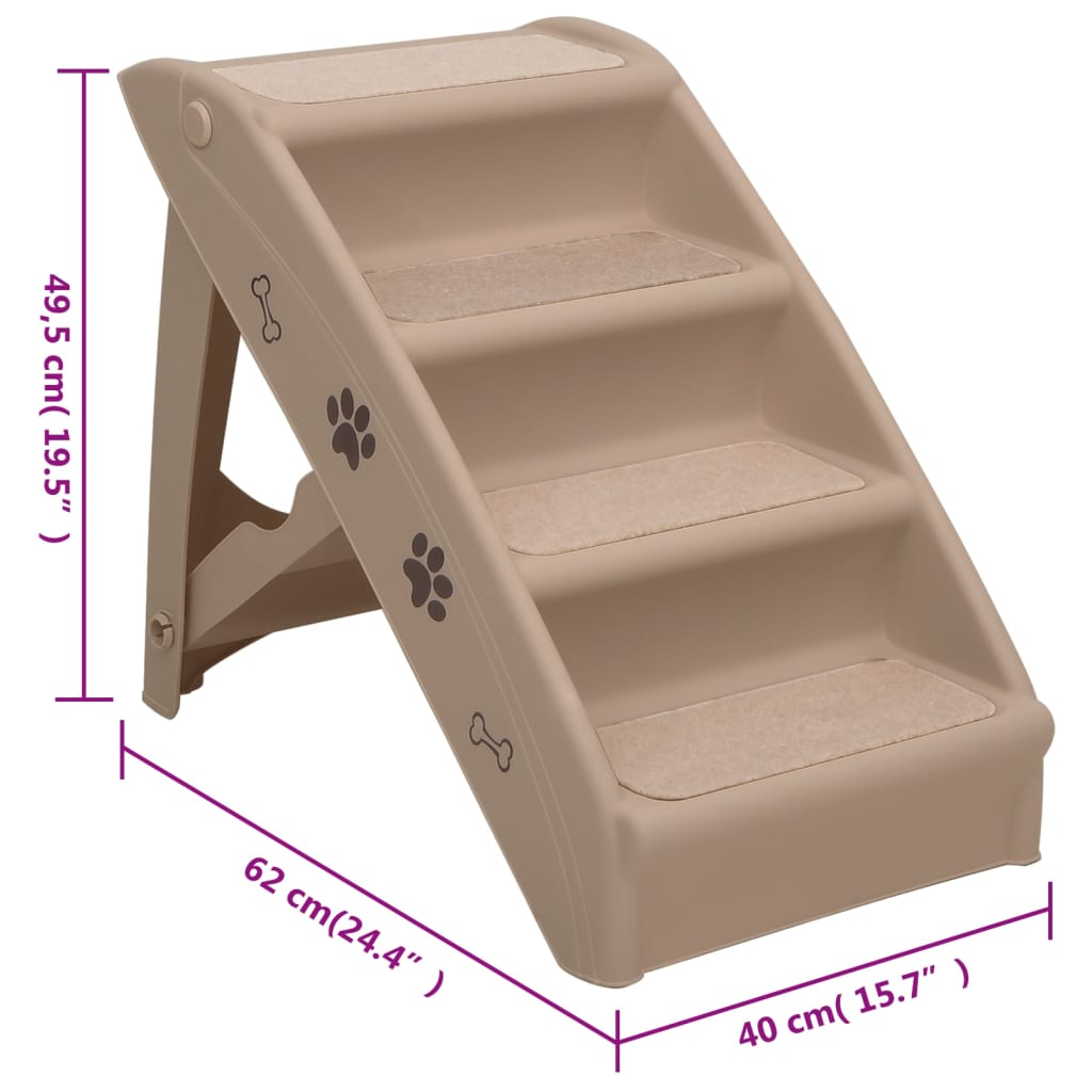 Foldable dog stairs brown 62x40x49.5 cm