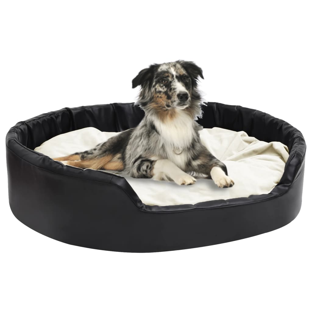 Dog bed black and beige 99x89x21 cm plush and faux leather