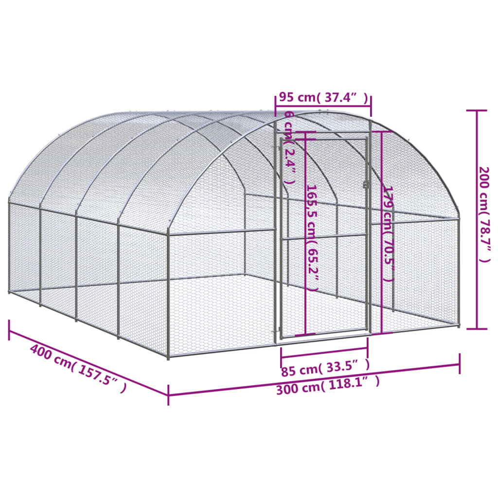 Outdoor chicken coop 3x4x2 m galvanized steel