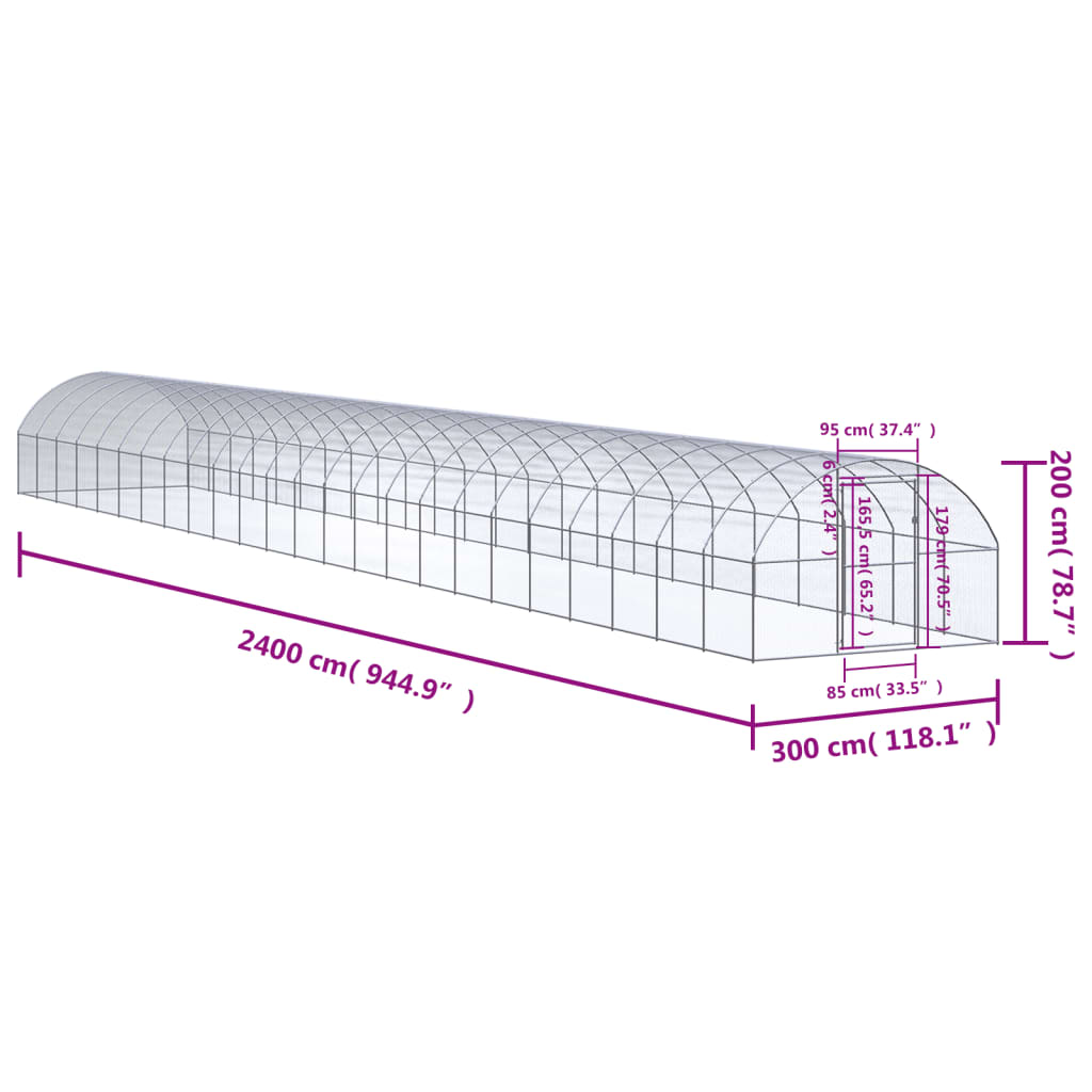 Outdoor chicken coop 3x24x2 m galvanized steel