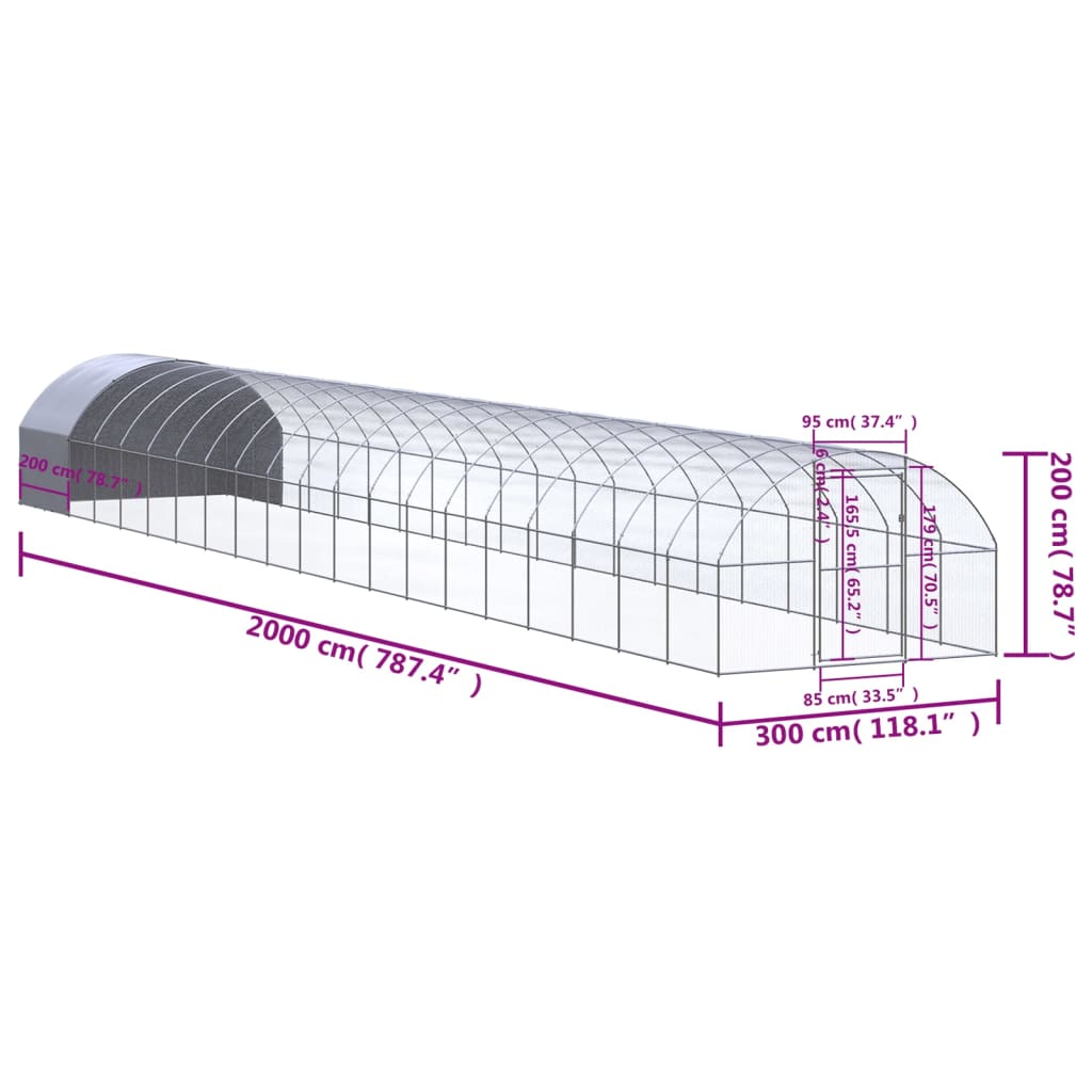 Outdoor chicken coop 3x20x2 m galvanized steel
