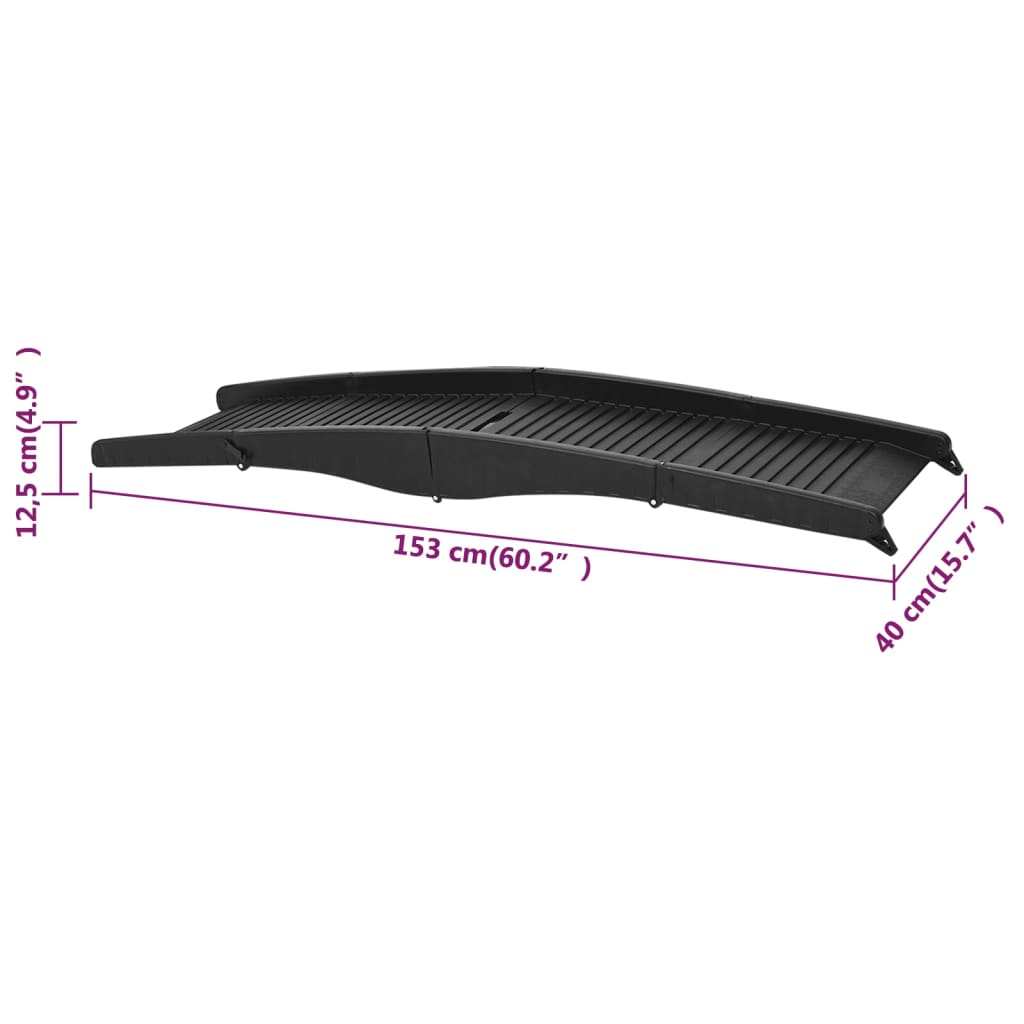 Foldable dog ramp black 153x40x12.5 cm plastic
