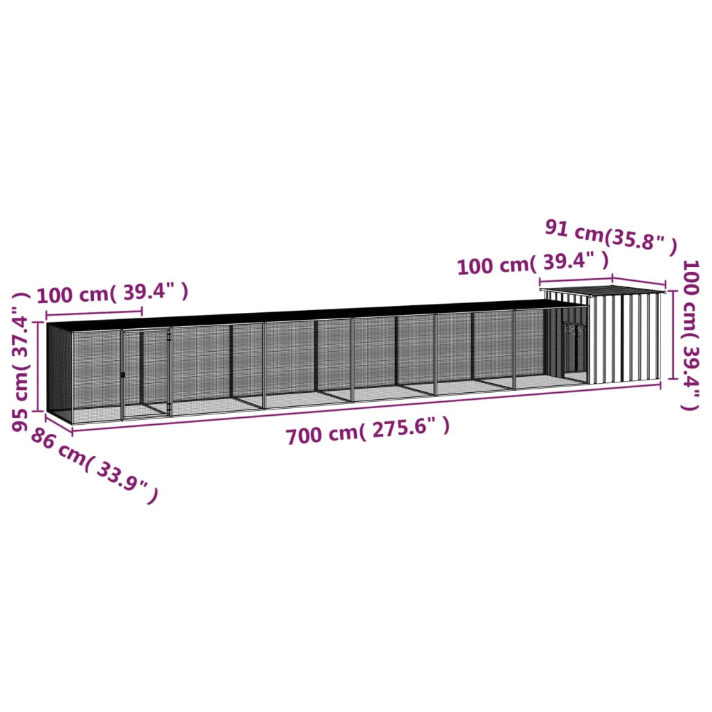 Chicken coop anthracite 700x91x100 cm galvanized steel