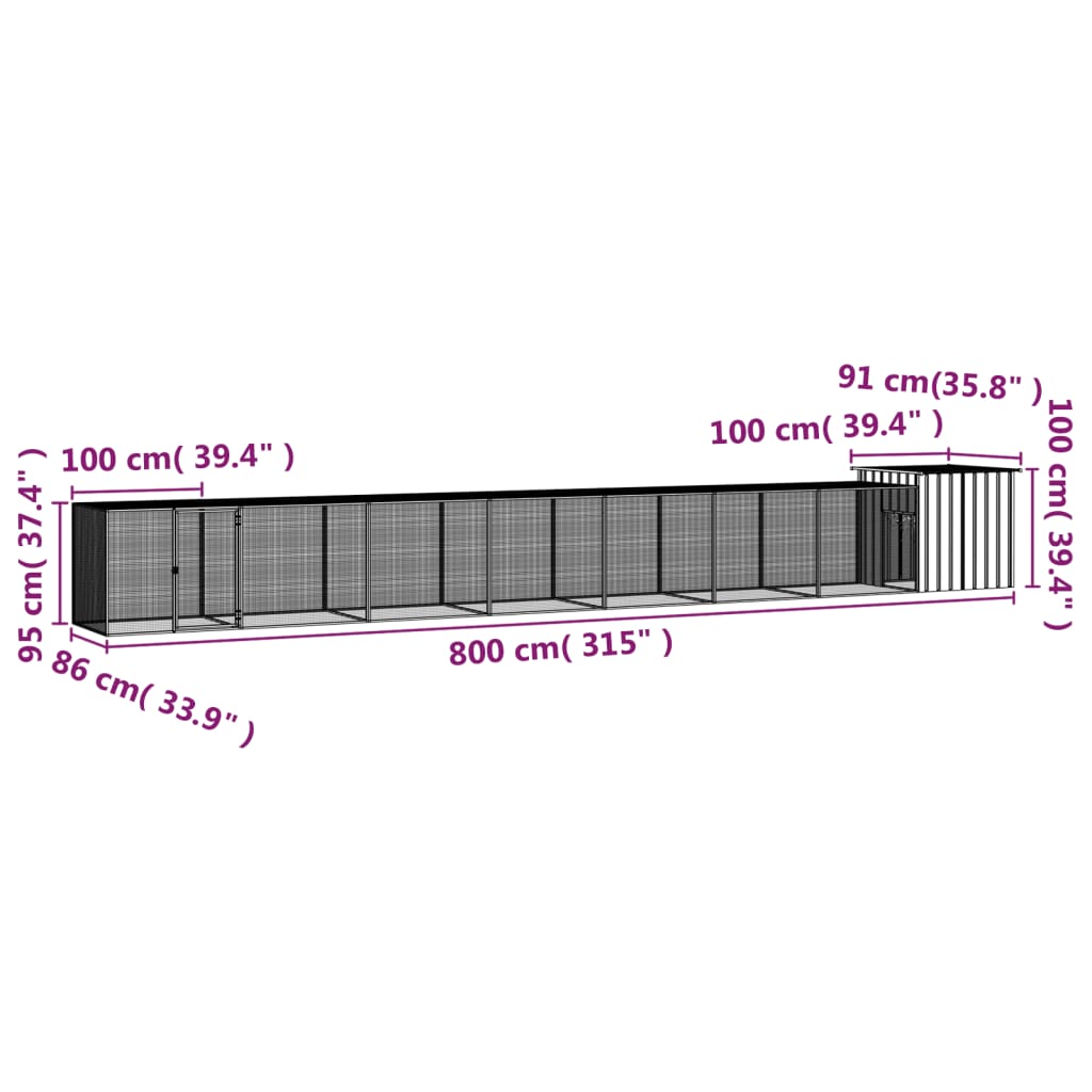 Chicken coop anthracite 800x91x100 cm galvanized steel