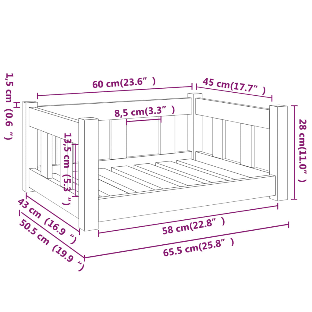 Dog bed white 65.5x50.5x28 cm solid pine