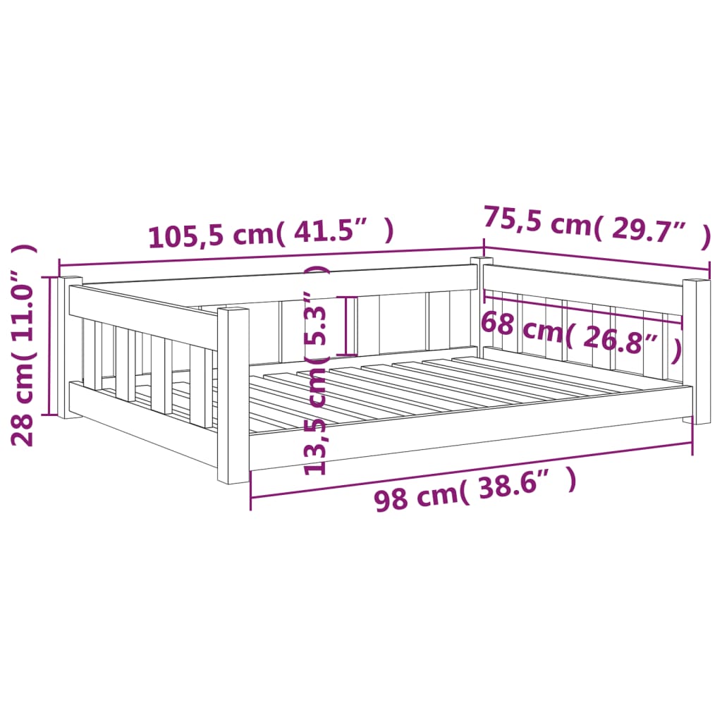 Dog bed 105.5x75.5x28 cm solid pine