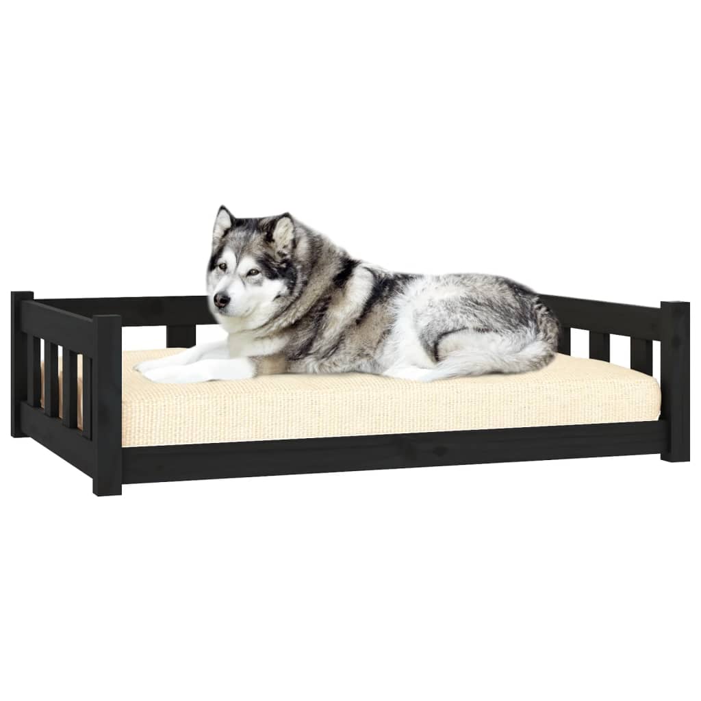 Dog bed black 105.5x75.5x28 cm solid pine