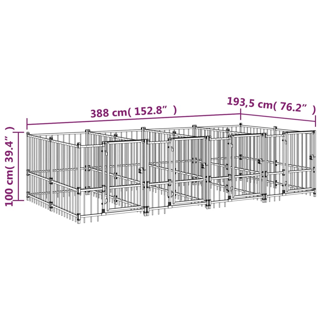 Koiran ulkohäkki teräs 7,51 m²