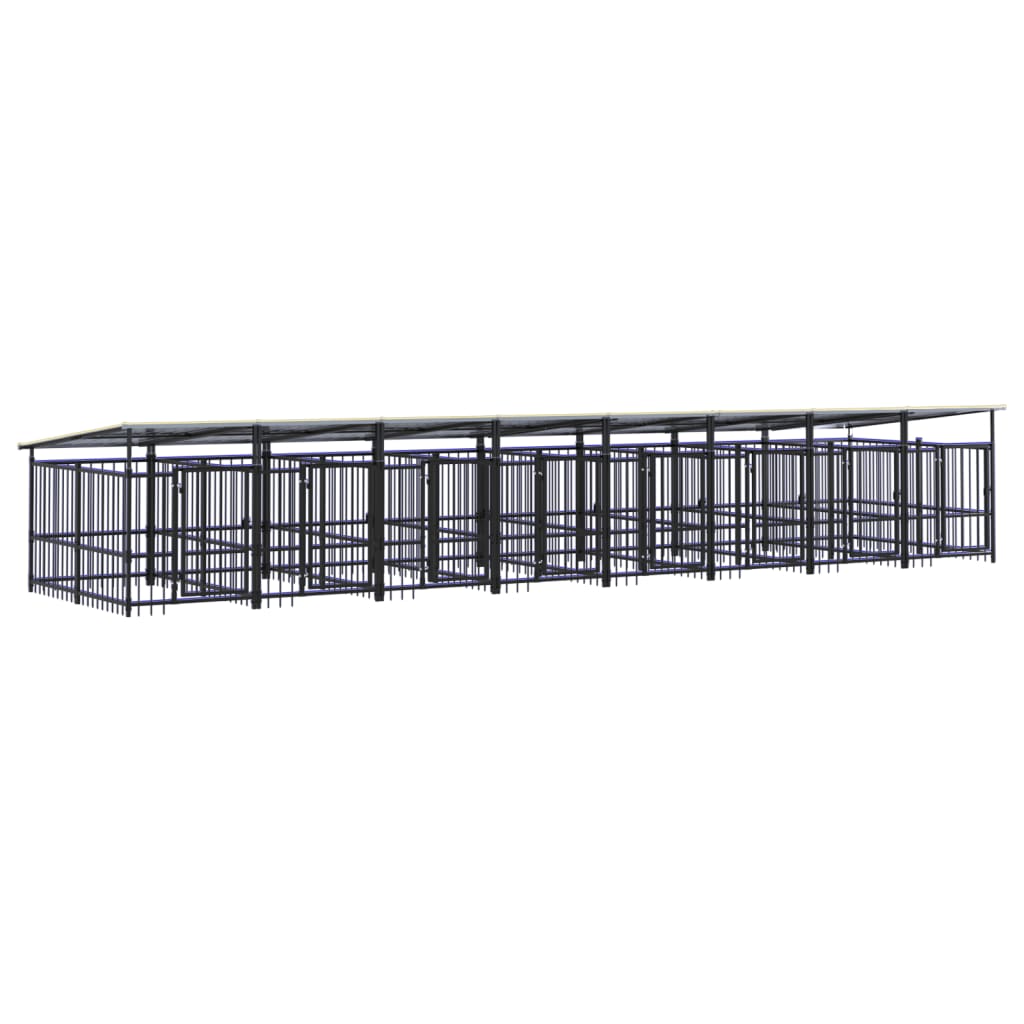 Outdoor dog cage with canopy, steel, 15.02 m²