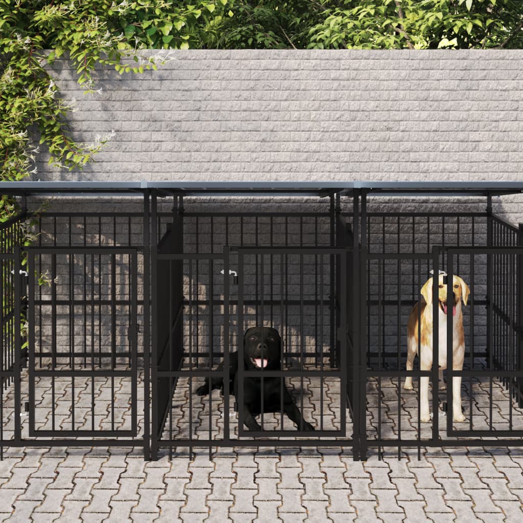 Outdoor dog cage with canopy, steel, 15.02 m²