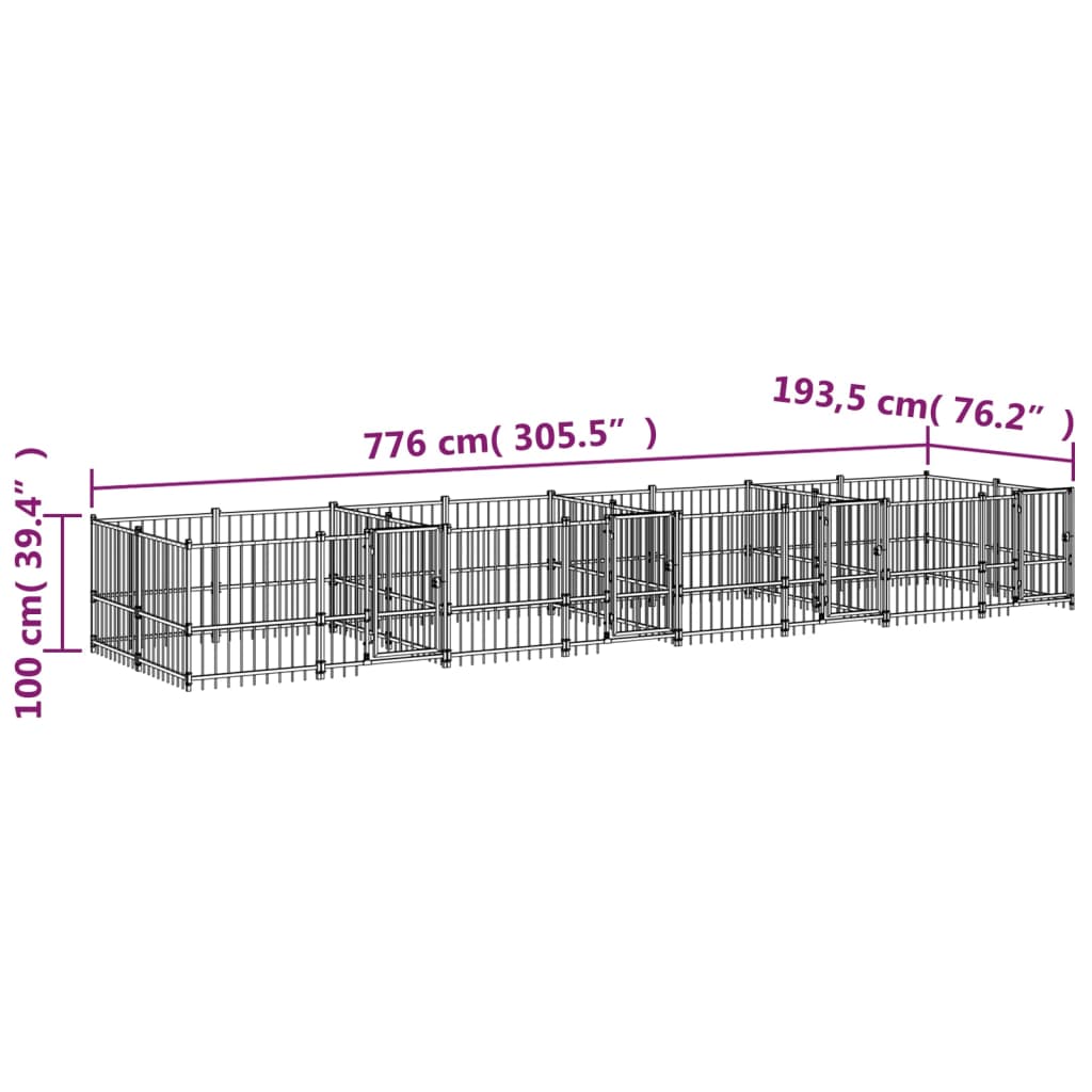 Koiran ulkohäkki teräs 15,02 m²