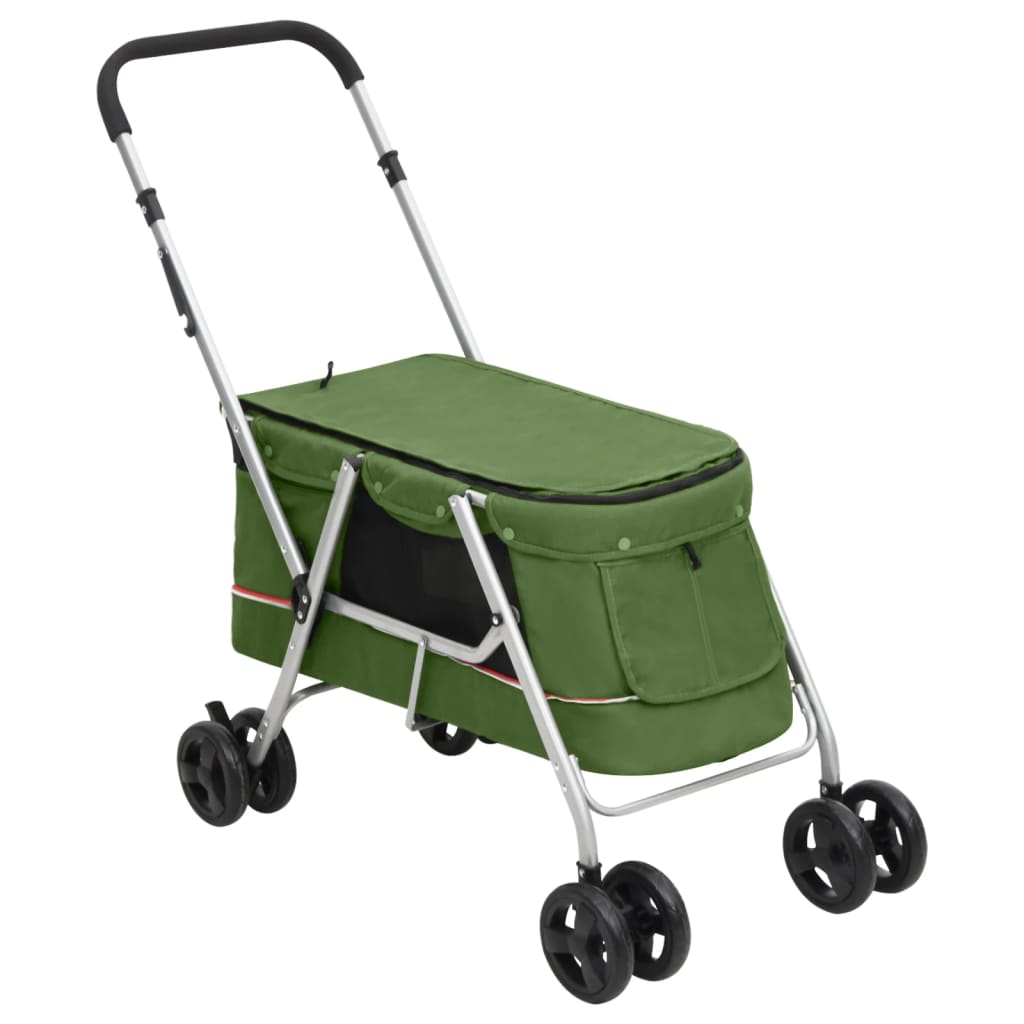 Foldable dog stroller green 100x49x96 cm linen fabric