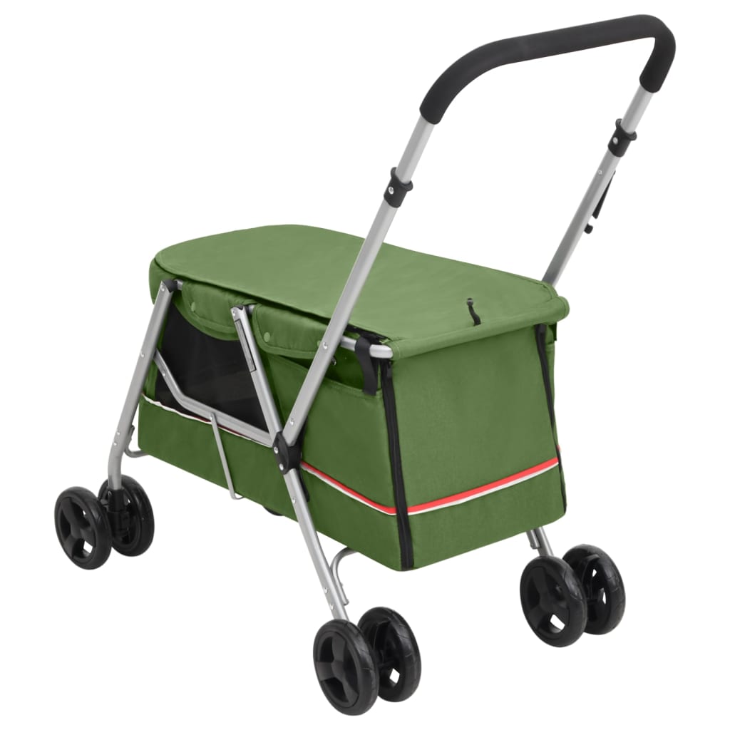 Foldable dog stroller green 100x49x96 cm linen fabric