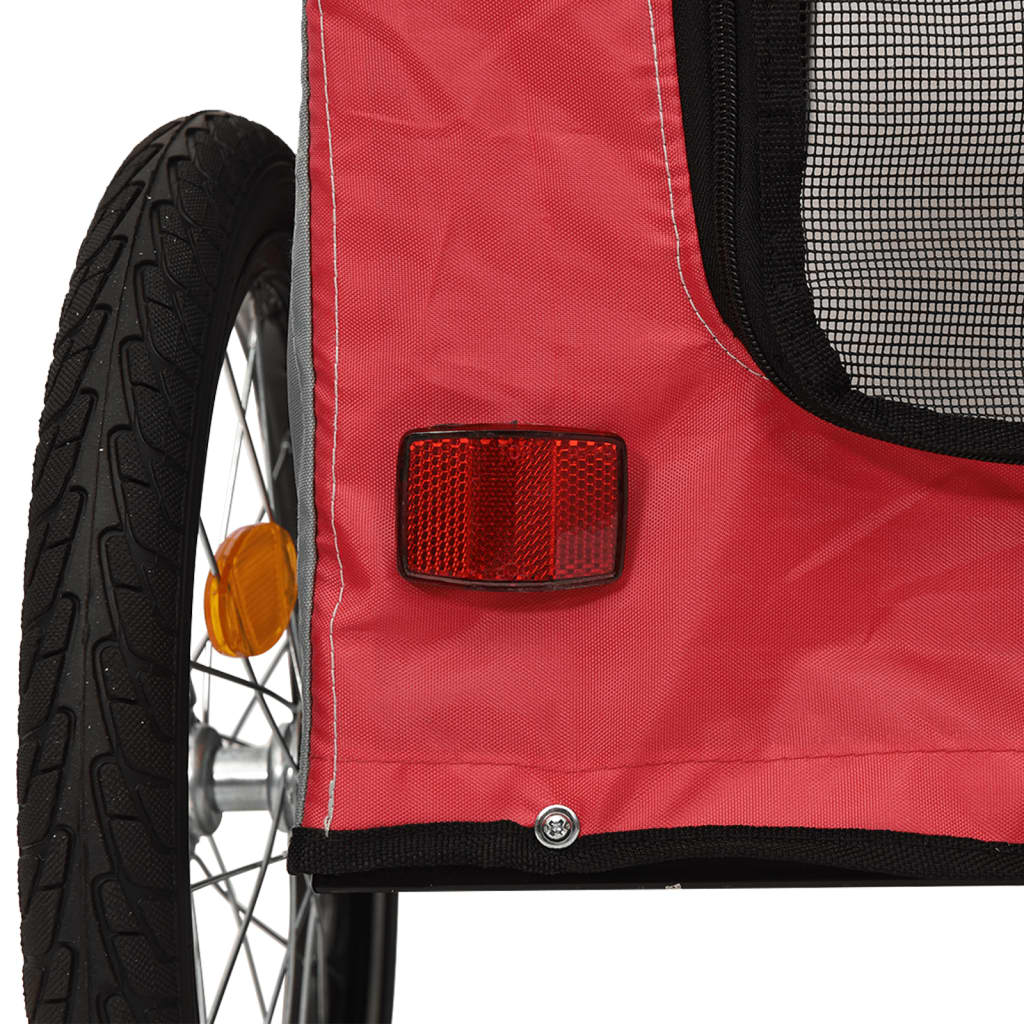 Pet transport trailer for bicycle, red-gray fabric and iron