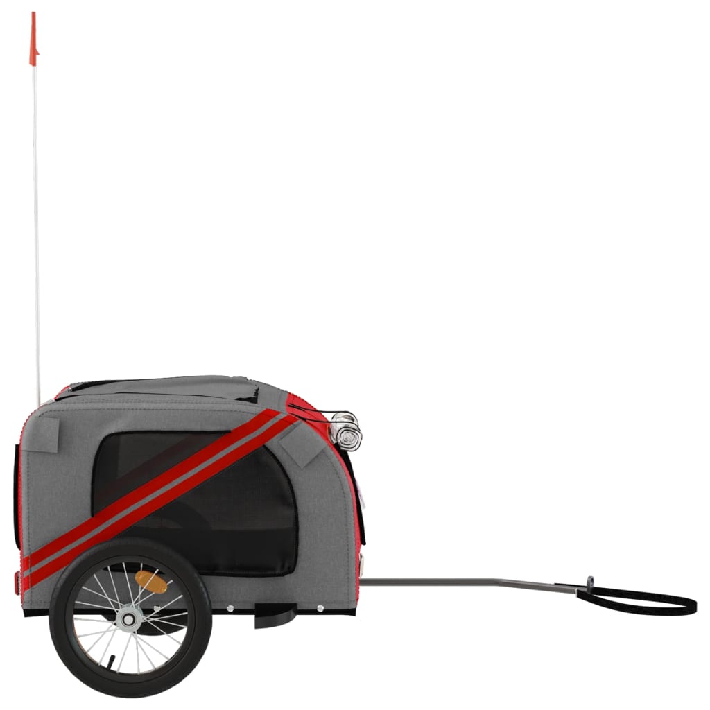 Pet transport trailer for bicycle, red-gray fabric and iron