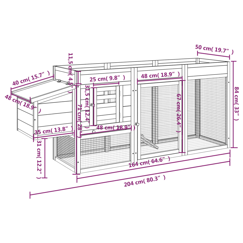 Chicken coop suede 204x50x84 cm solid pine