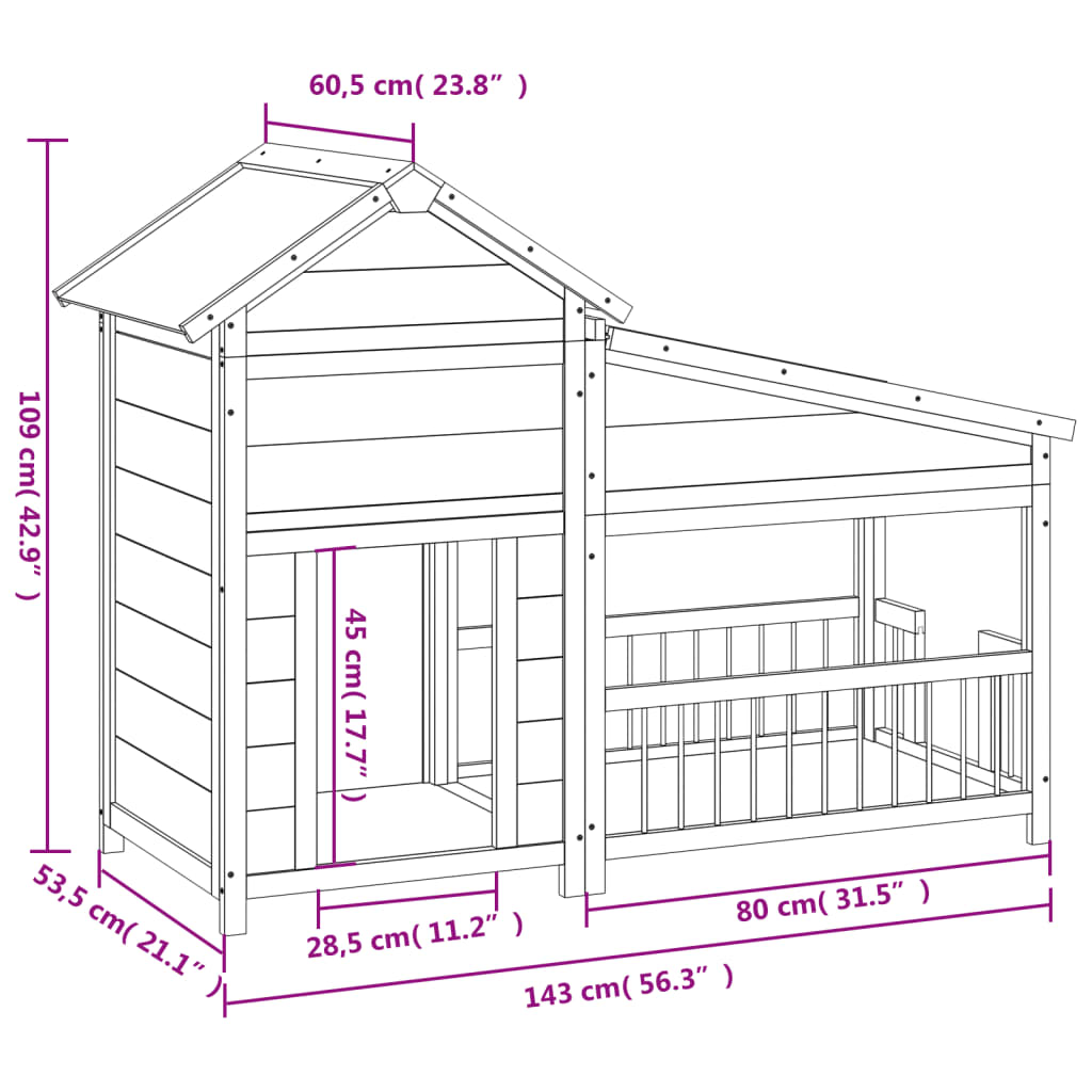 Dog kennel gray 143x60.5x109 cm solid pine