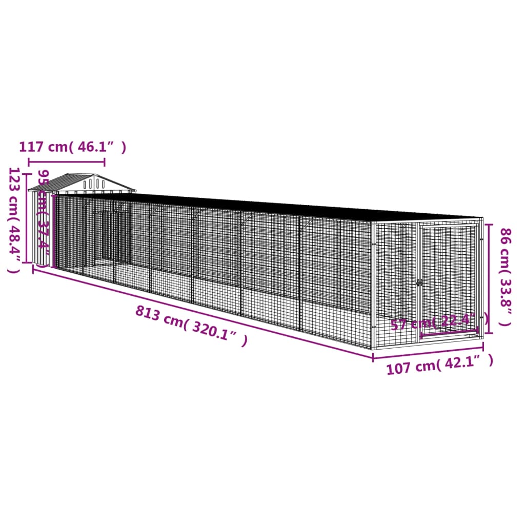 Chicken coop/outdoor area, grey, 117x813x123 cm, galvanized steel