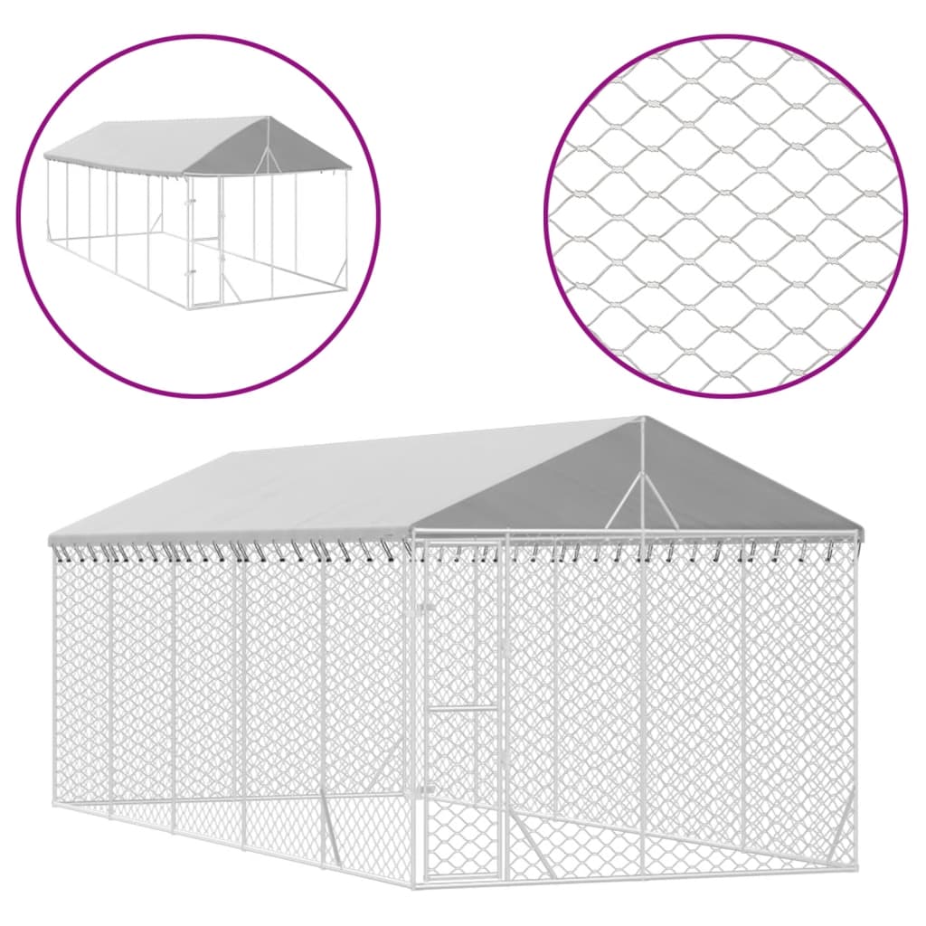 Outdoor dog cage with roof silver 3x7.5x2.5 m galvanized steel