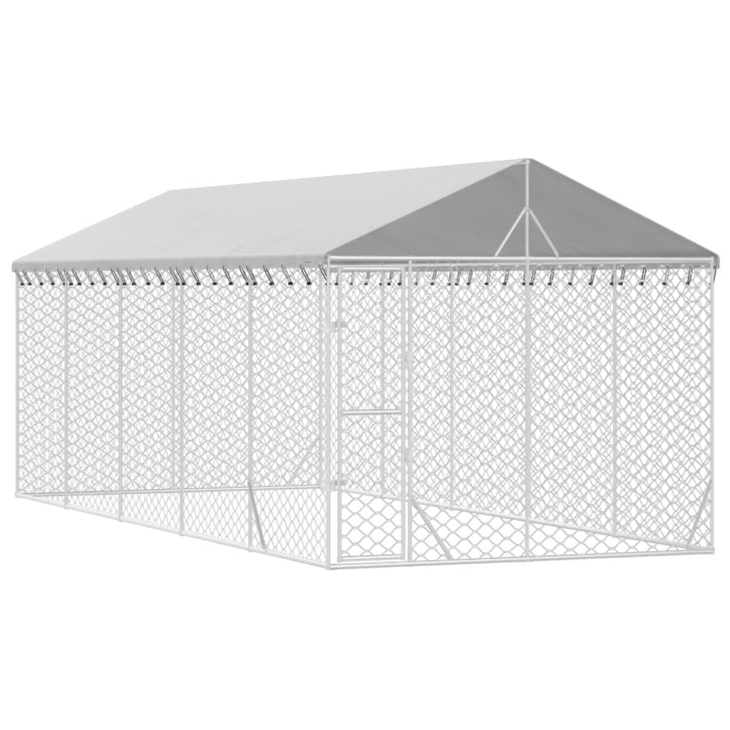 Outdoor dog cage with roof silver 3x7.5x2.5 m galvanized steel