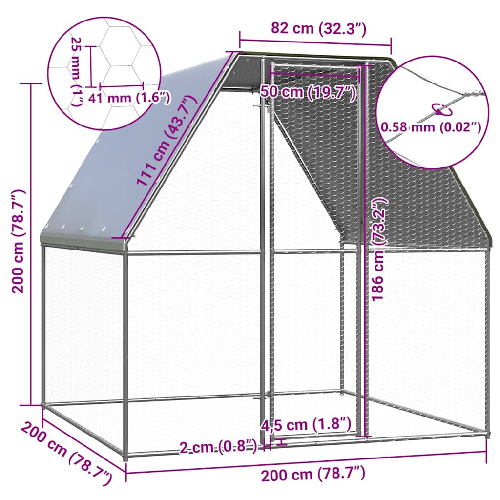Chicken coop silver and grey 2x2x2 m galvanized steel