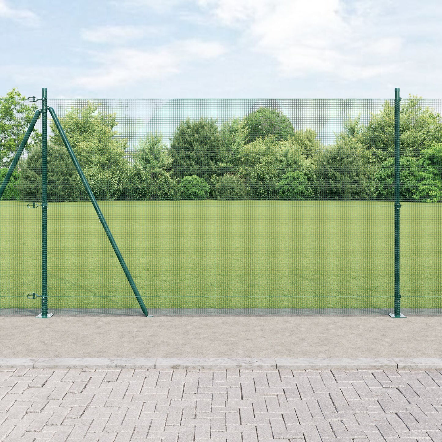 Verkkokohdistettu aita 7 Flanged Tolpalla Vihreä 1.5x10 m Teräs