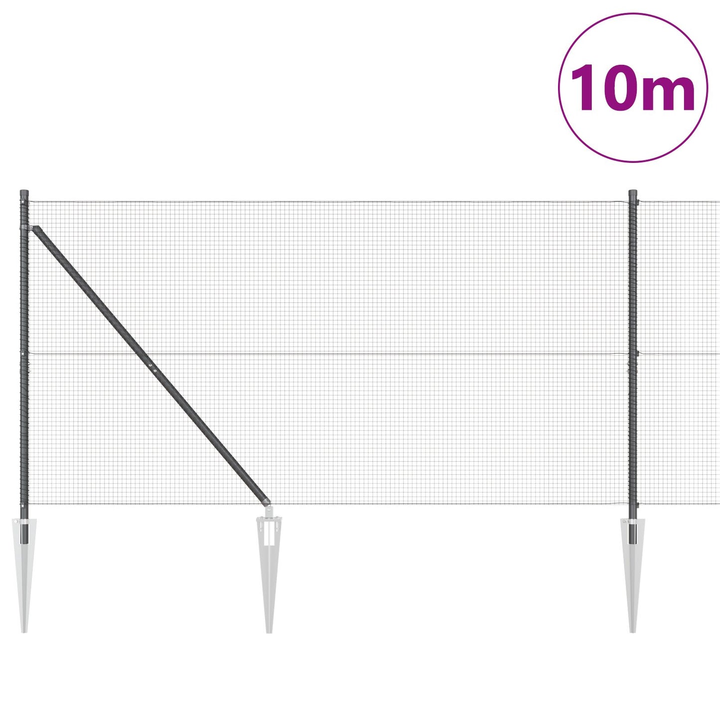 Welded Wire Fence with 7 Spike Posts Harmaa 1.2x10 m Teräs