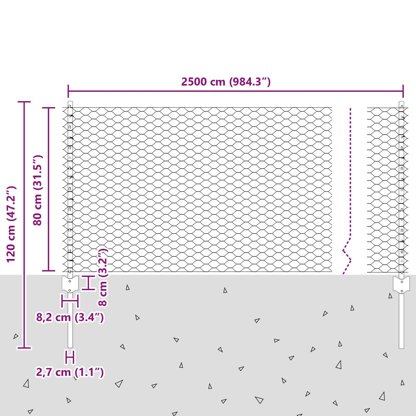 Aidan päät 11 kpl U-kanava 80 cm Galvanisoitu teräs, vidaXL Kuusikulmainen aita 0.8x25 m Galvanisoitu teräs