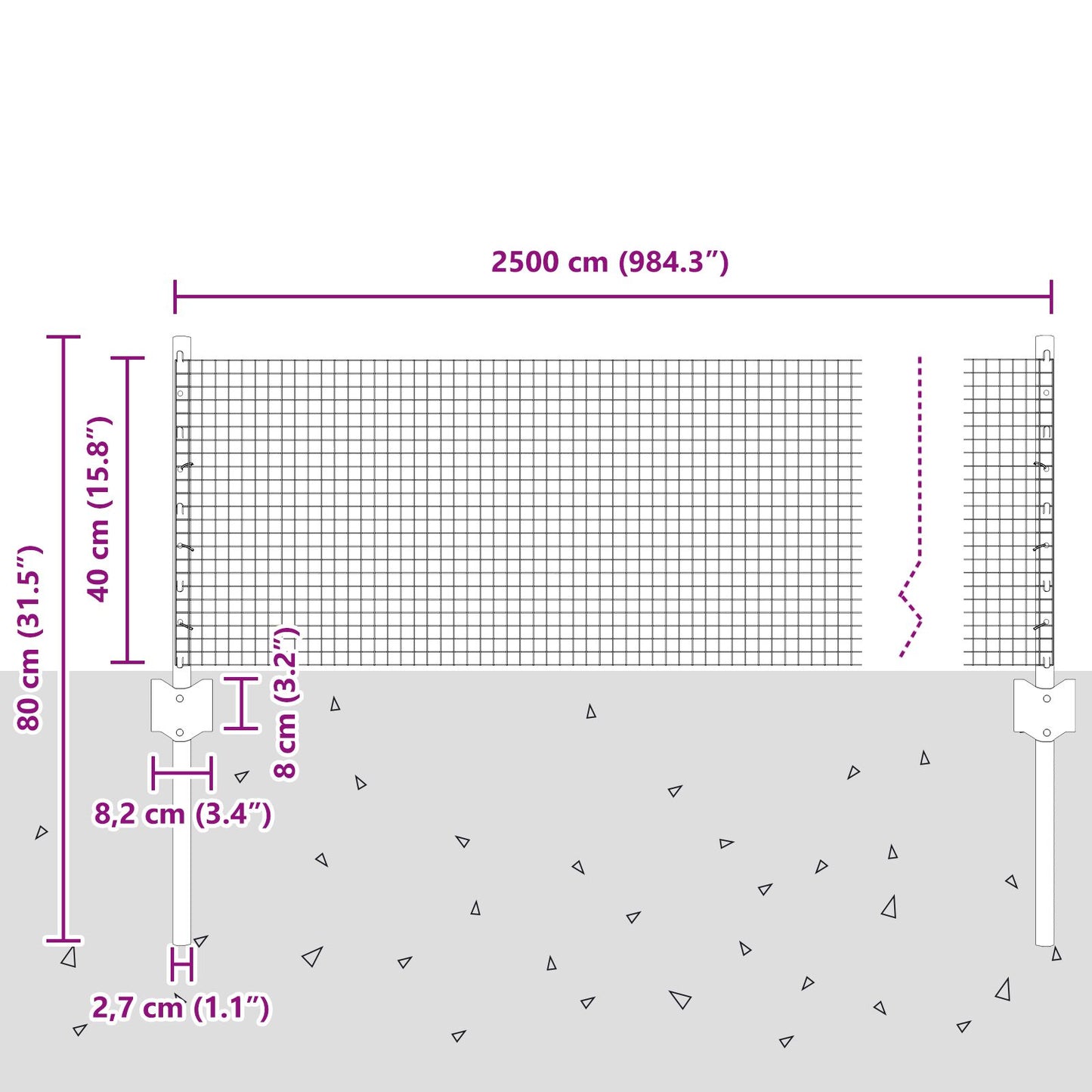 :n hitsaustangosta valmistettu aita 11 U-pylväällä Harmaa 0.4 x 25 m Teräs