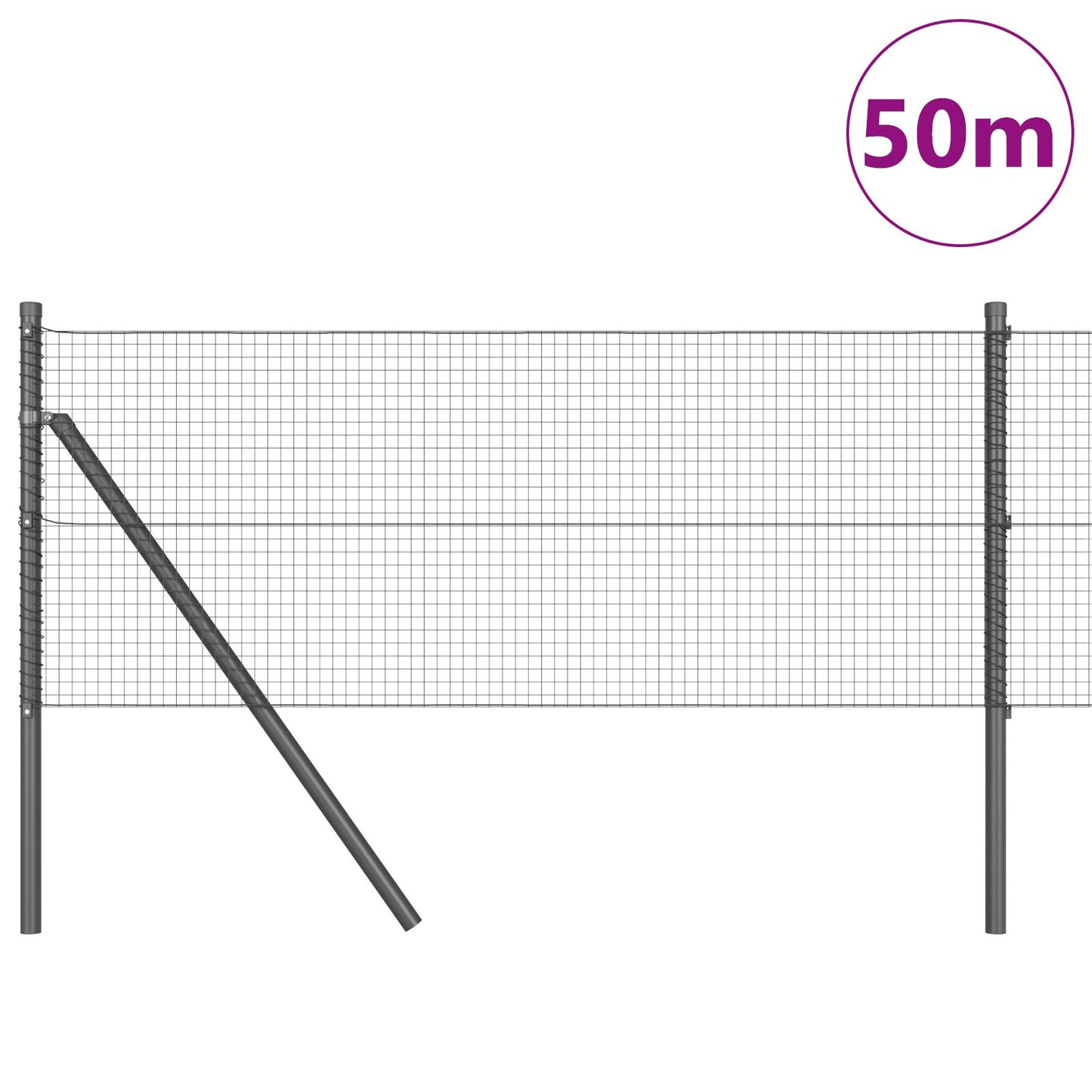 Welded Wire Fence with 13 Posts Harmaa 0.4x50 m Teräs