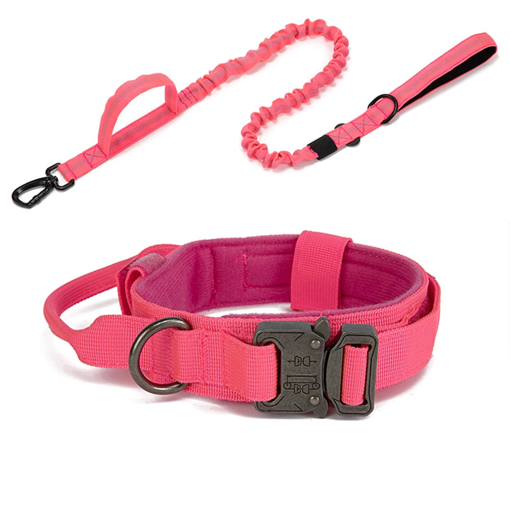 Taktinen koiran panta+hihna paketti, tai erikseen,useita värejä / Pet Dog Collar Leash Set Nylon Material Durable Dog Collar Reflective Leash Pet Tactical Training Dog Collar Large Dog Leash Set