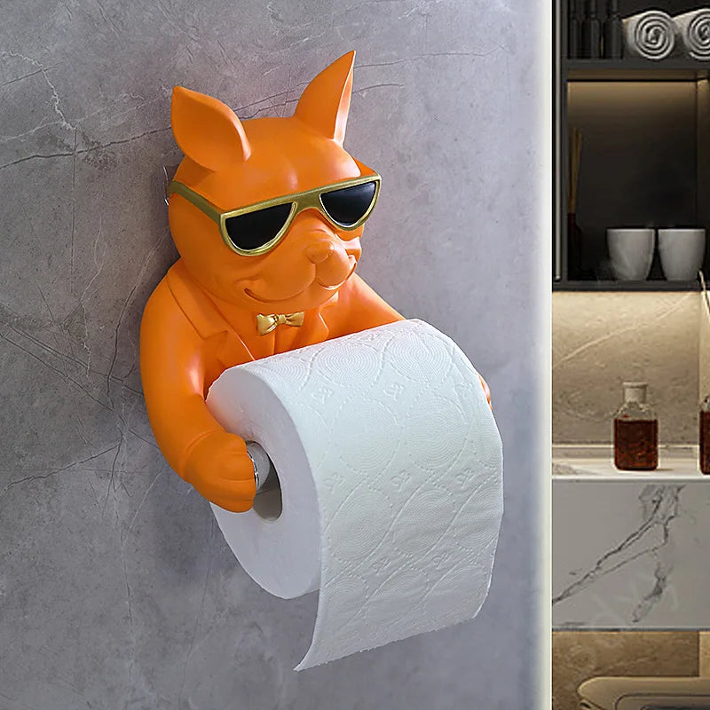 Bulldog Figurine Roll Paper Tube Kitchen Bathroom Wall Hanging