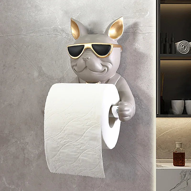 Bulldog Figurine Roll Paper Tube Kitchen Bathroom Wall Hanging