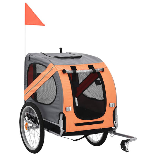 Pet transport trailer for bicycle orange and grey