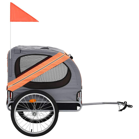 Pet transport trailer for bicycle orange and grey