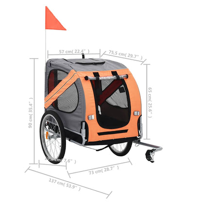 Pet transport trailer for bicycle orange and grey
