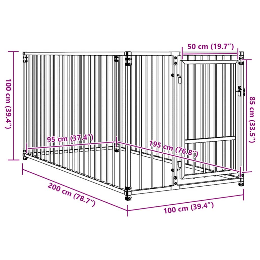 Outdoor dog cage 100x200x100 cm