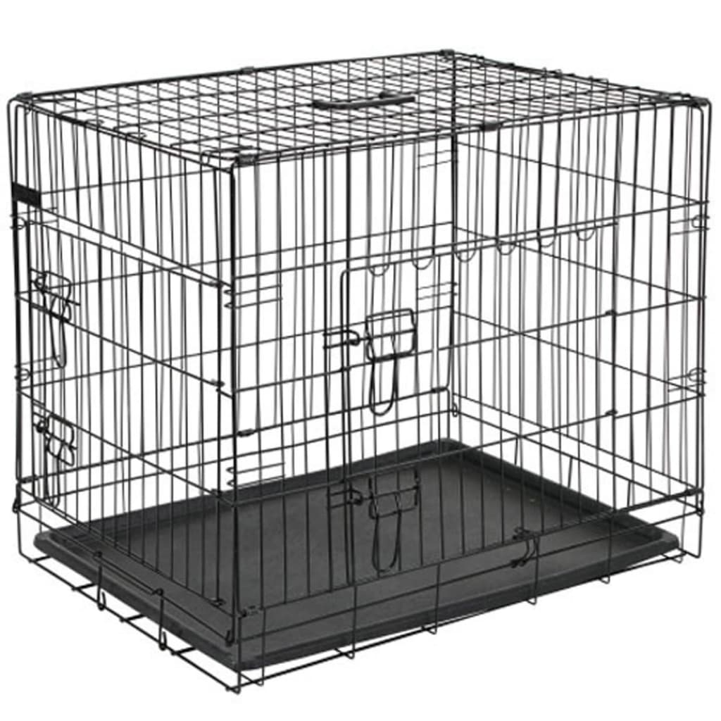 Dog transport cage metal 92.5x57.5x64 cm black