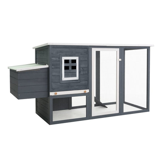 Outdoor chicken coop with 1 egg crate, grey wood