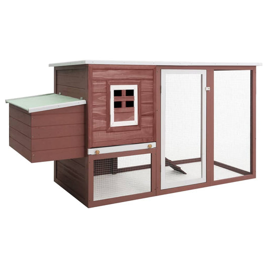 Outdoor chicken coop with 1 egg crate, brown wood