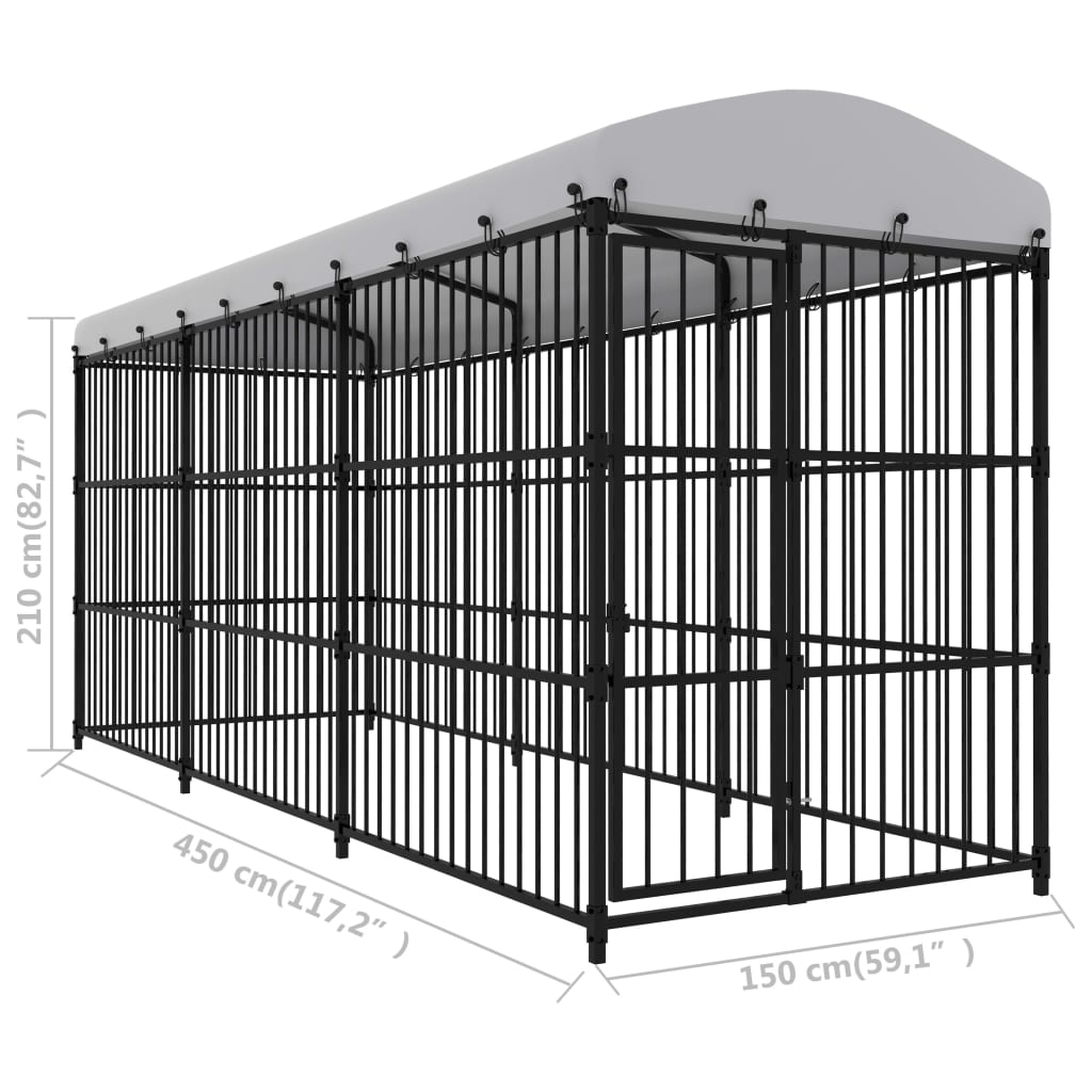 Koiran ulkohäkki katoksella 450x150x210 cm