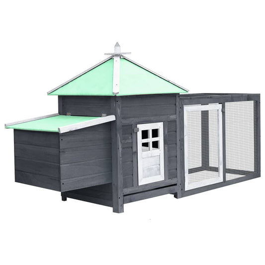 Chicken coop with nesting box, grey, 190x72x102 cm, solid spruce