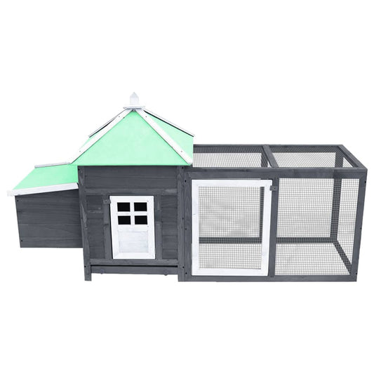 Chicken coop with nesting box, grey, 190x72x102 cm, solid spruce