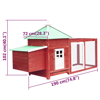 Chicken coop with nesting box red 190x72x102 cm solid spruce