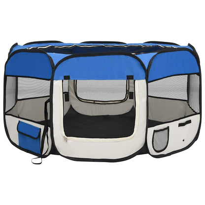 Foldable dog playpen with carrying bag, blue, 125x125x61cm