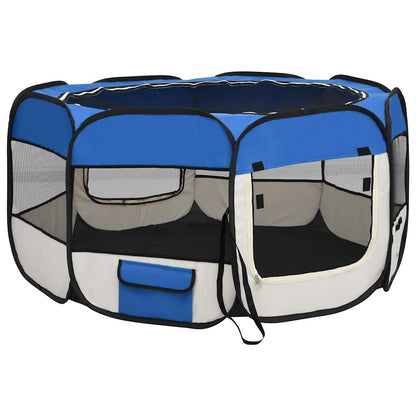 Foldable dog playpen with carrying bag, blue, 125x125x61cm