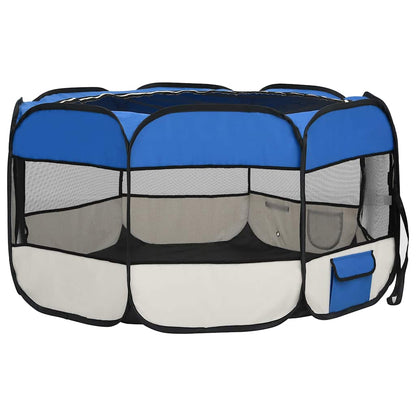 Foldable dog playpen with carrying bag, blue, 125x125x61cm