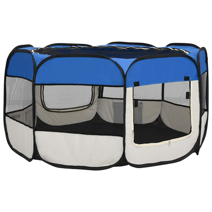 Foldable dog playpen with carrying bag, blue, 125x125x61cm